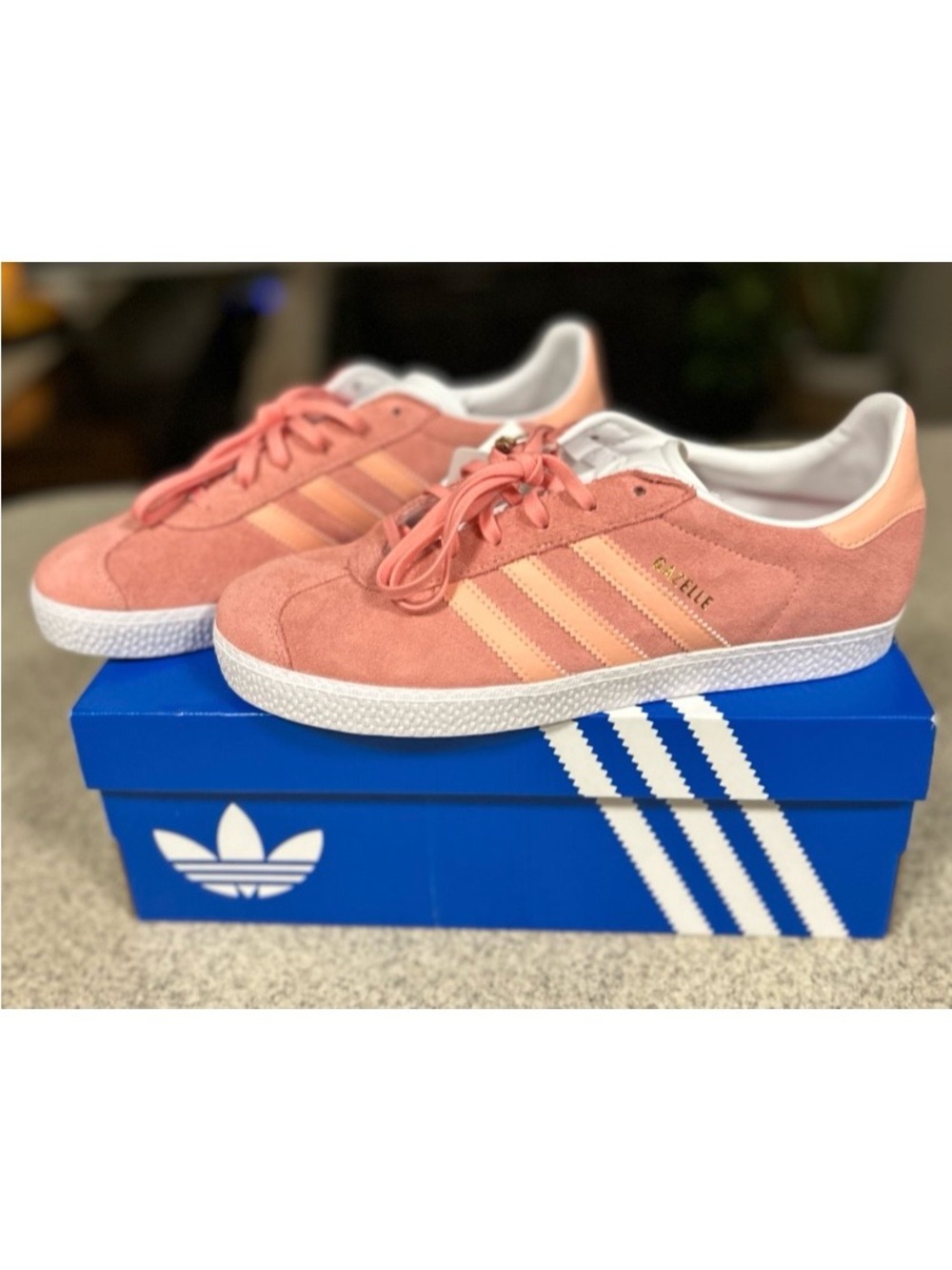 Adidas Gazelle J Pink and Peach Stripes Sneakers - Size 9 NWT